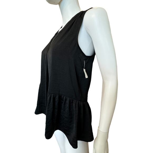 New ~ VINCE CAMUTO Women's Black Ruffled Sleeveless V Neck Peplum Top Size XS - Picture 5 of 7